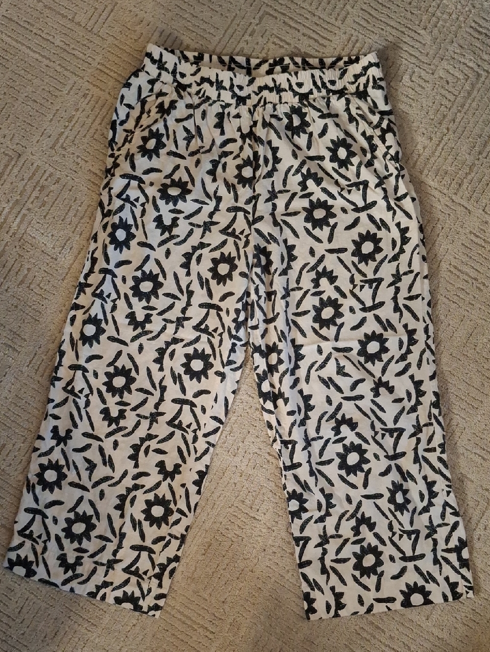 Christian Siriano Black and White Floral Pants